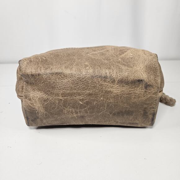Holy Cow Couture Distressed Grey Tan Leather Feed Bucket Bag Shoulder Purse - Picture 3 of 11